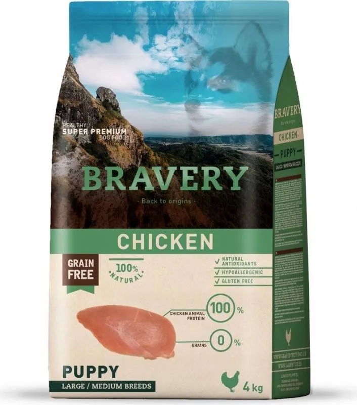 Bravery Puppy Medium/Large Pollo - Crocchette Senza Cereali per Cuccioli - 4 kg