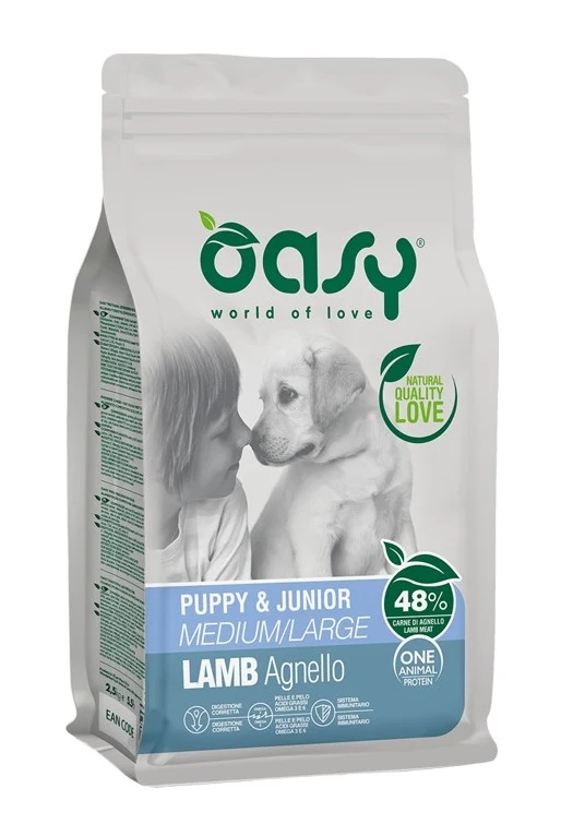 Oasy Cane OAP Puppy & Junior Medium & Large Agnello 2,5 kg New Pack
