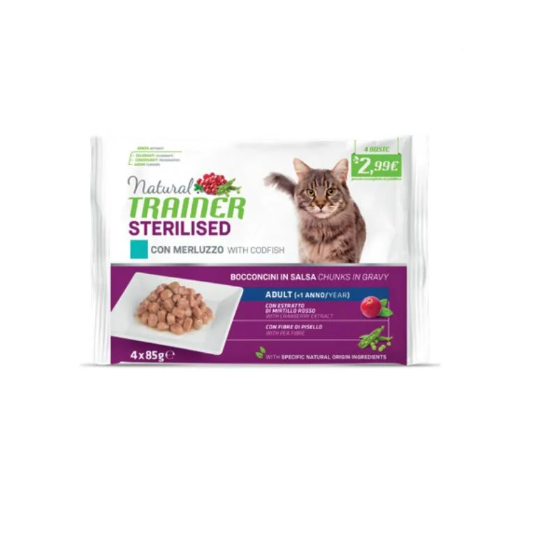 Trainer Natural Gatto Adult Sterilizzato Merluzzo - Multipack Umido - 4x85g
