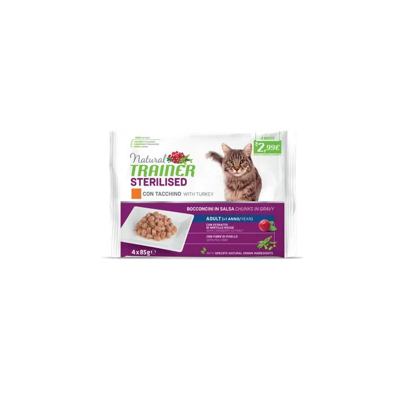 Trainer Natural Gatto Adult Sterilizzato Tacchino - Multipack Umido - 4x85g