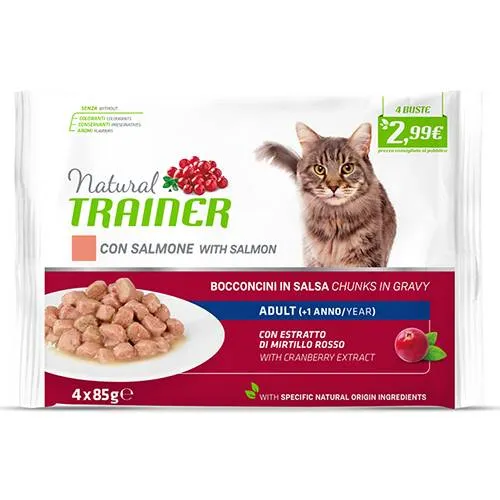 Trainer Natural Gatto Adult Salmone - Multipack Umido Ricco di Pesce - 4x85g