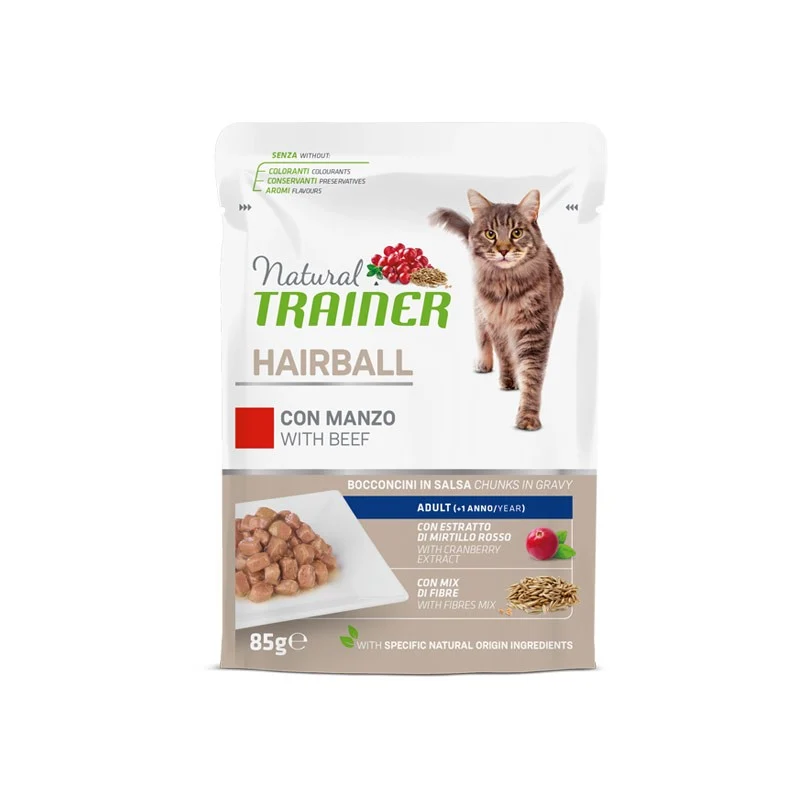 Trainer Natural Gatto Hairball Manzo - Busta Umida per Espulsione Pelo - 85g