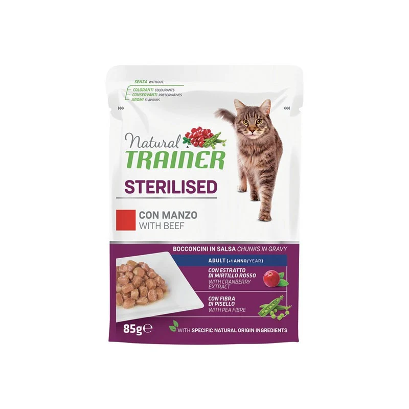 Trainer Natural Gatto Adult Sterilizzato Manzo - Busta Umida Proteica - 85g