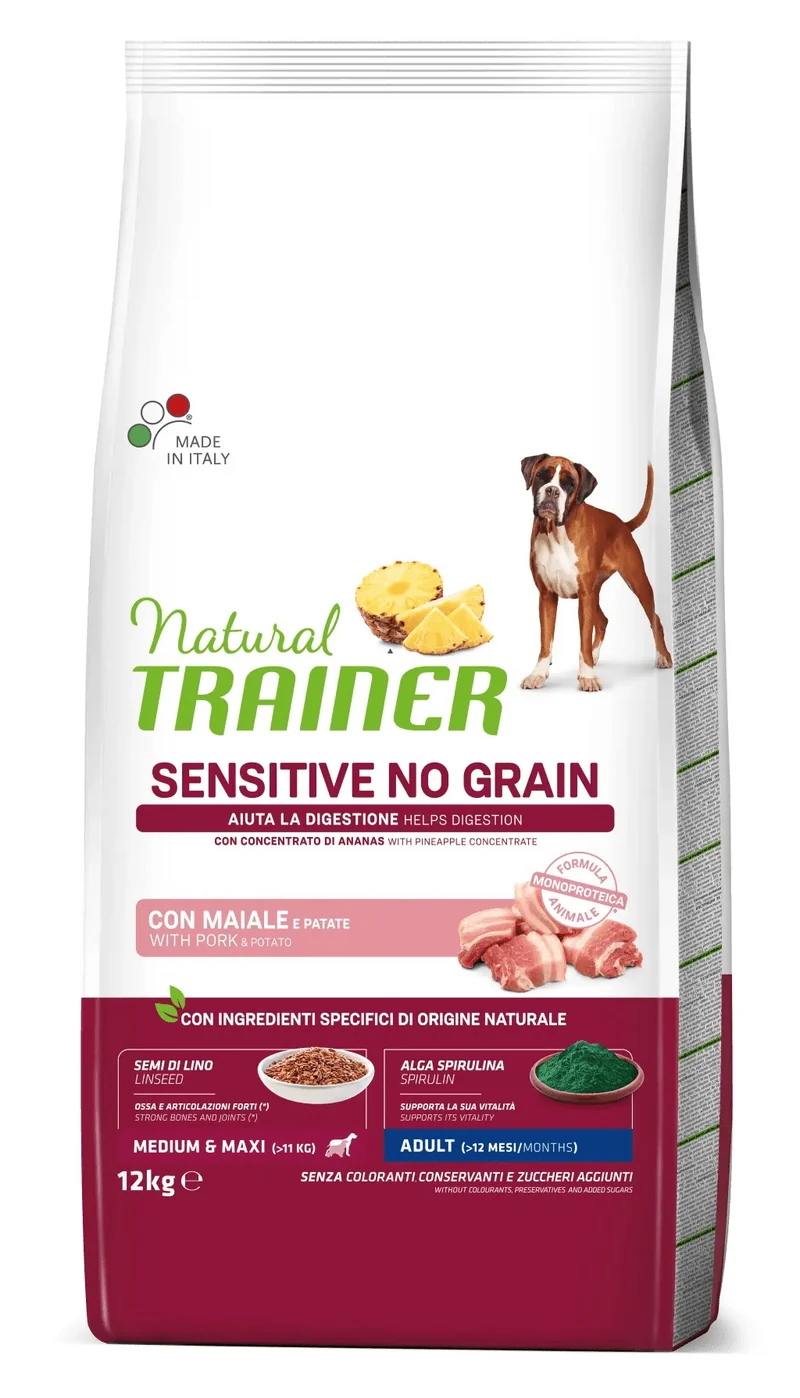Trainer Cane Natural Sensitive No Grain Adulto Medium & Maxi Maiale 3 kg