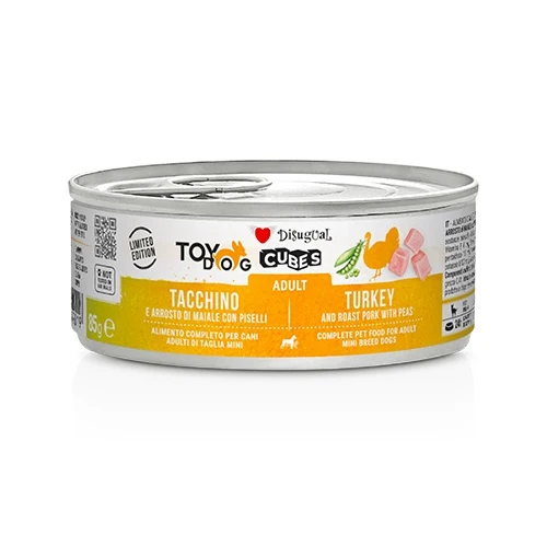Disugual Cane Toydog Cubes Adulto Tacchino, Arrosto di Maiale & Piselli Lattina 85 g