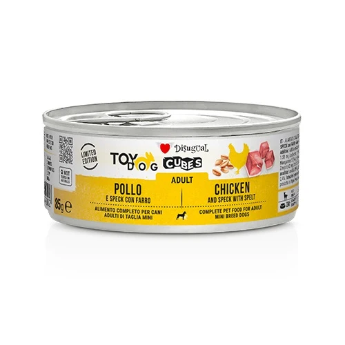 Disugual Cane Toydog Cubes Adulto Pollo, Speck & Farro Lattina 85 g