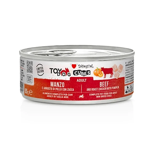 Disugual Cane Toydog Cubes Adulto Manzo, Arrosto di Pollo & Zucca Lattina 85 g