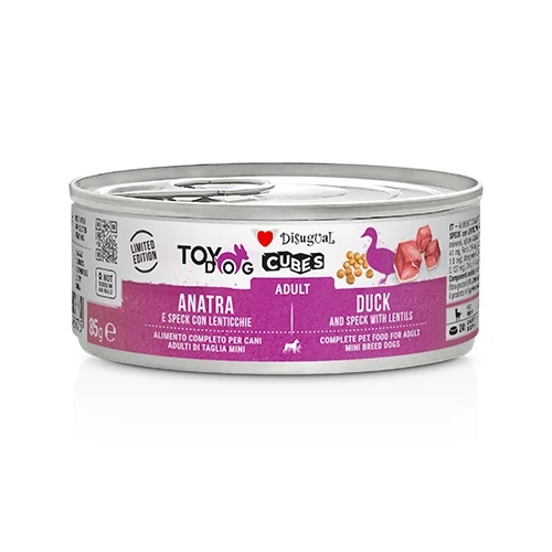Disugual Cane Toydog Cubes Adulto Anatra, Speck & Lenticchie Lattina 85 g