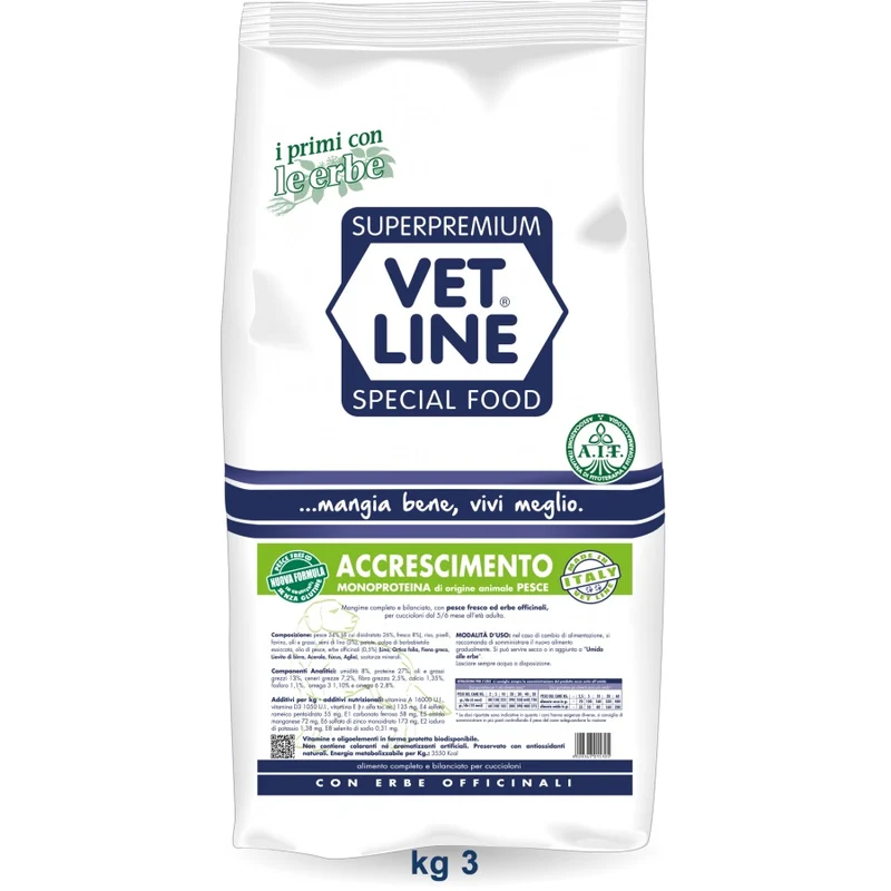 VETLINE CANE ACCRESCIMENTO MONOPROTEICO PESCE MOLOSSI 3 KG