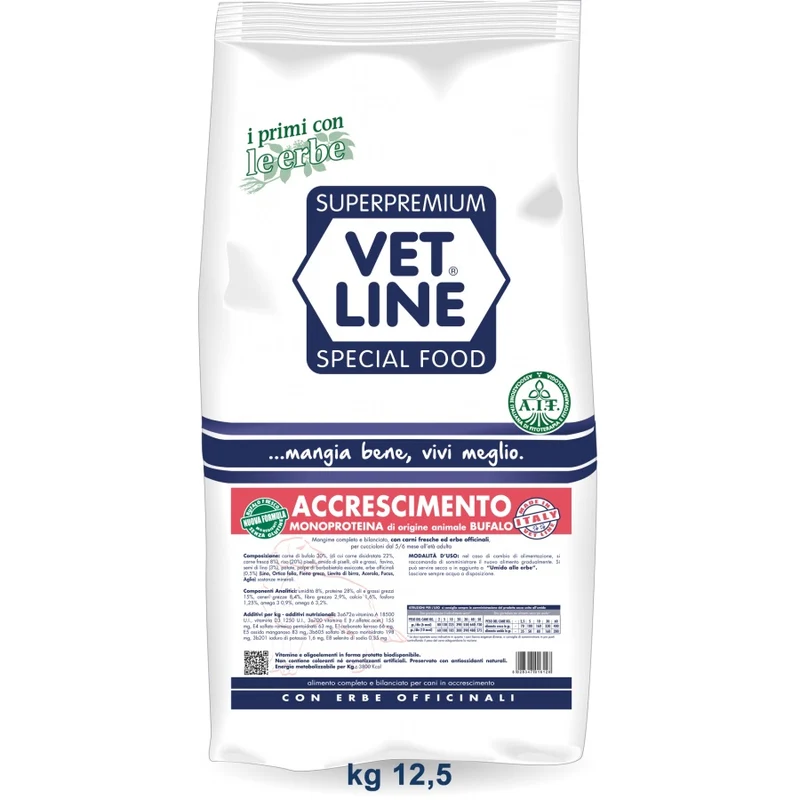 VETLINE CANE ACCRESCIMENTO MONOPROTEICO BUFALO 12,5 KG