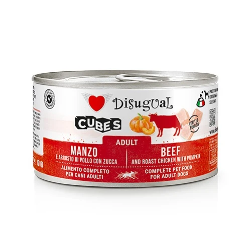 Disugual Cane Cubes Adulto Manzo, Arrosto di Pollo & Zucca Lattina 150 g