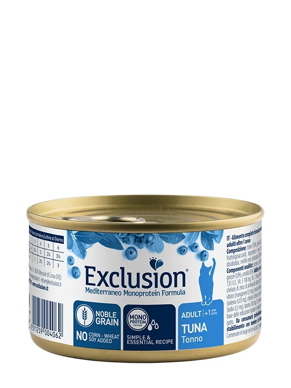 Exclusion Gatto Mediterraneo Adulto Tonno Lattina 85 g