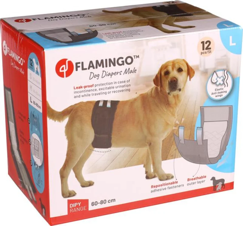 Flamingo Cane Pannolini per Maschi "Dipy" Cf. (12 Pz) Tg. "L" 60-80 cm