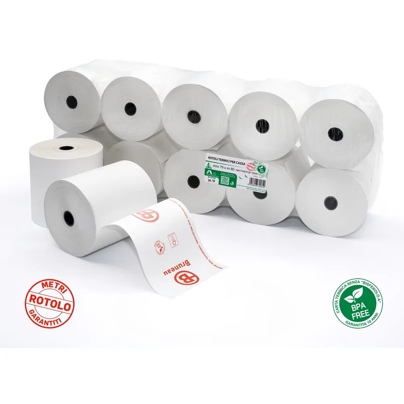 BRUNEAU CARTA TERMICA PER SCONTRINO CASSA 80 MM x 80 MM CF. (10 ROTOLI)