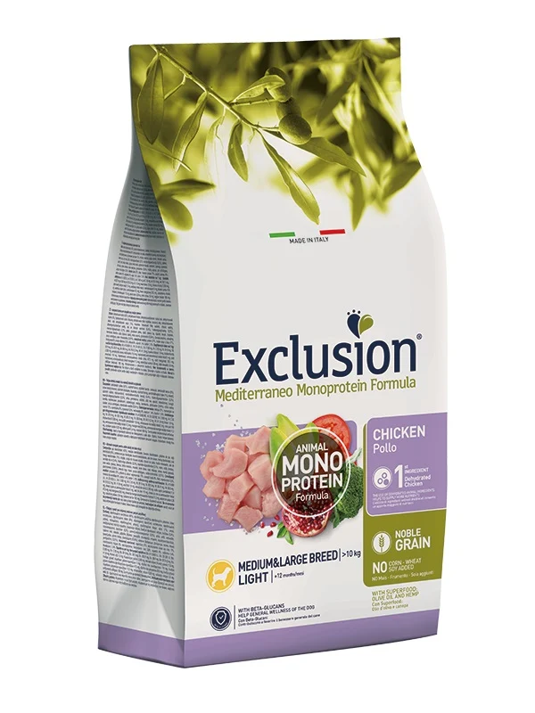 Exclusion Cane Mediterraneo Adulto Medium & Large Light Pollo 3 kg