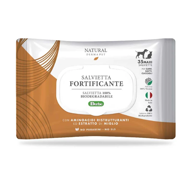 Natural Derma Pet Salviette Fortificanti Amminoacidi e Miglio – 35 pz