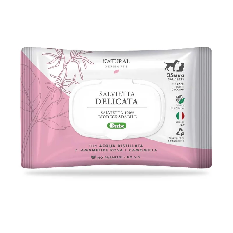 Natural Derma Pet Salviette Delicate Amamelide Rosa e Camomilla – 35 pz
