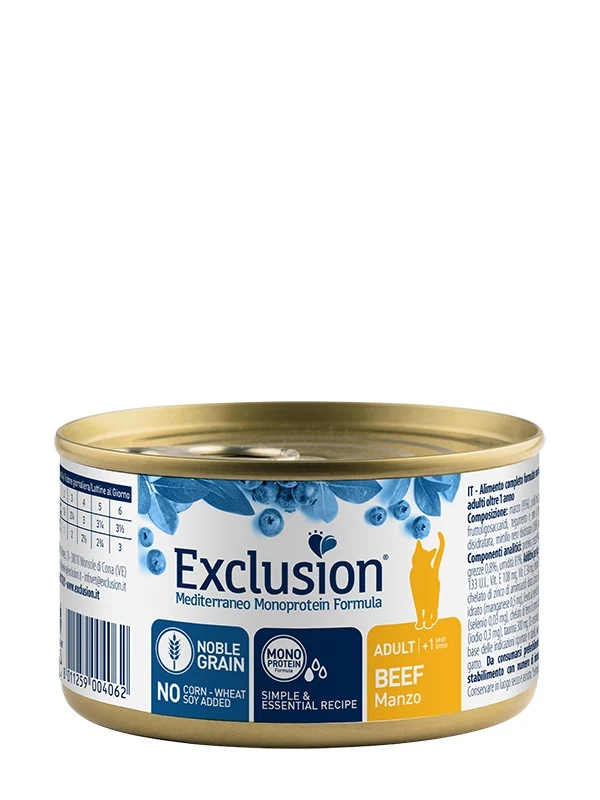 Exclusion Gatto Mediterraneo Adulto Manzo Lattina 85 g