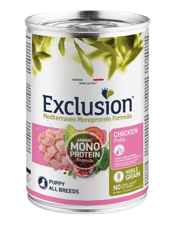 Exclusion Cane Mediterraneo Puppy All Breeds Pollo Lattina 400 g