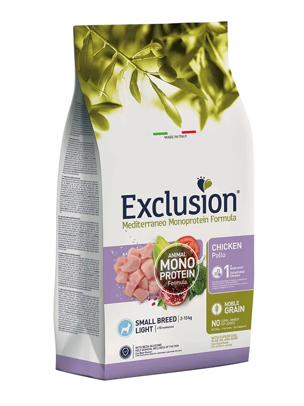Exclusion Cane Mediterraneo Adulto Small Light Pollo 500 g