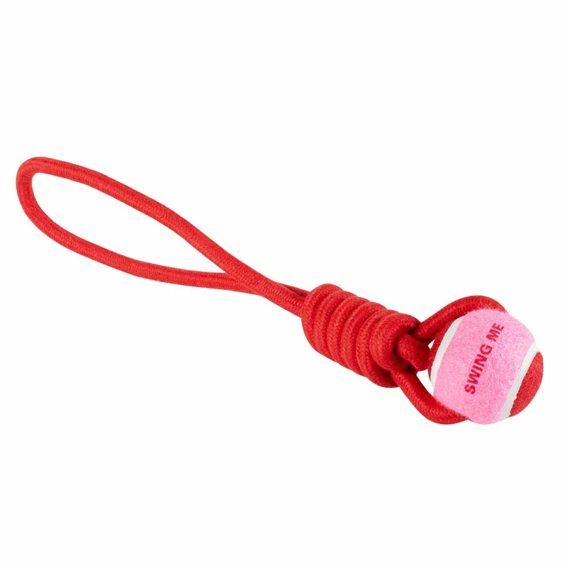 Ebi Coockoo Swing Me Ball With Rope Loop Dog Fetch Toy - Red/6x45x6cm