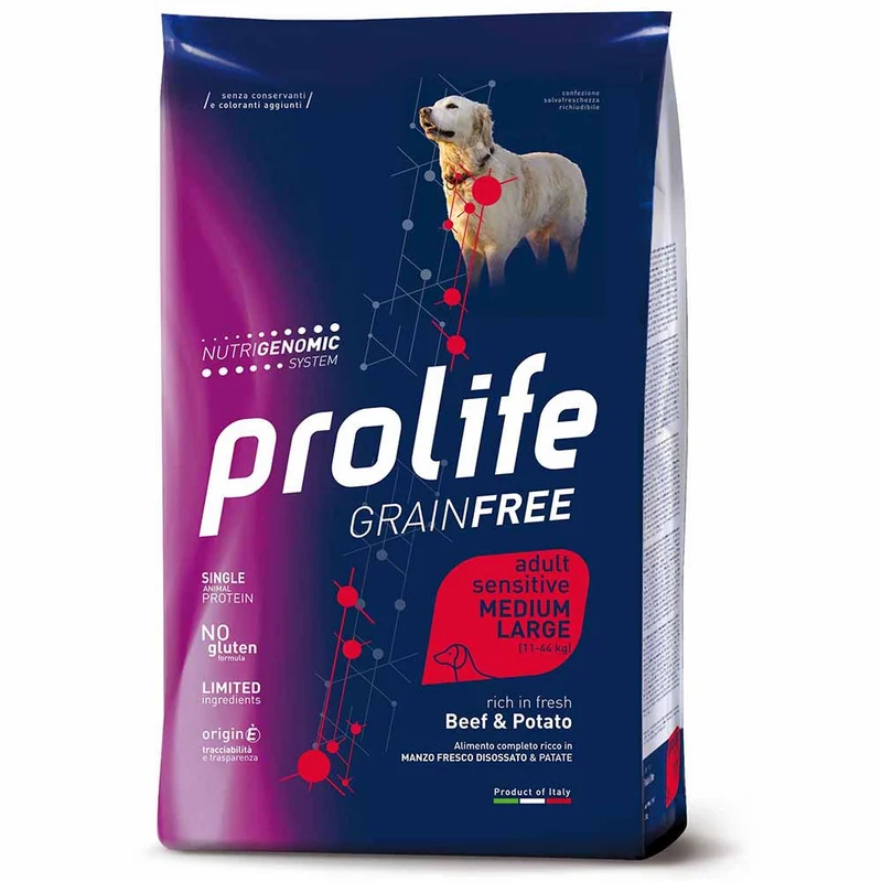Alimento secco cane Prolife Adult Medium Large manzo patate 10 kg