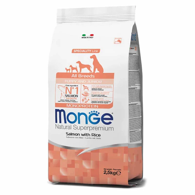 Alimento cane Monge superpremium all breeds puppy e junior salmone e riso 2,5kg