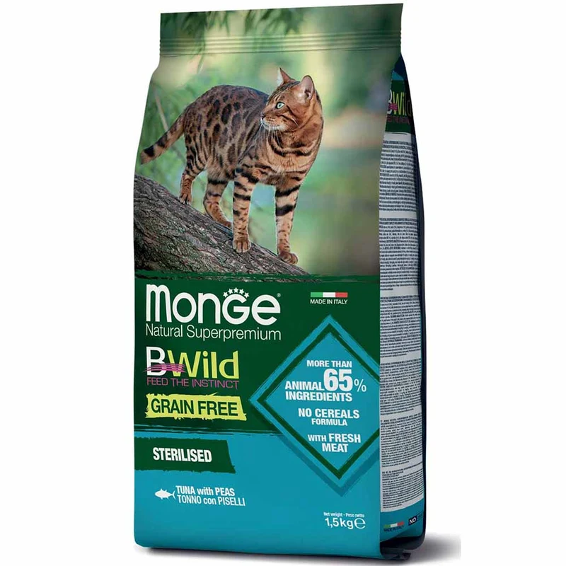 Alimento gatto Monge BWild cat sterilised grain free Tonno con piselli 1,5kg