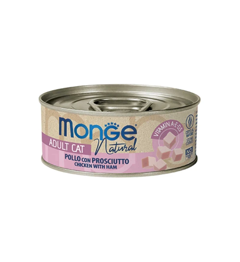 MONGE GATTO NATURAL AL POLLO E PROSCIUTTO DA 80 GR IN LATTINA