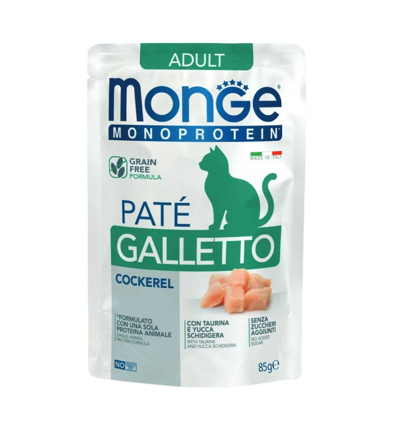 MONGE GATTO MONOPROTEICO ADULT PATE' AL GALLETTO DA 85 GR IN BUSTA