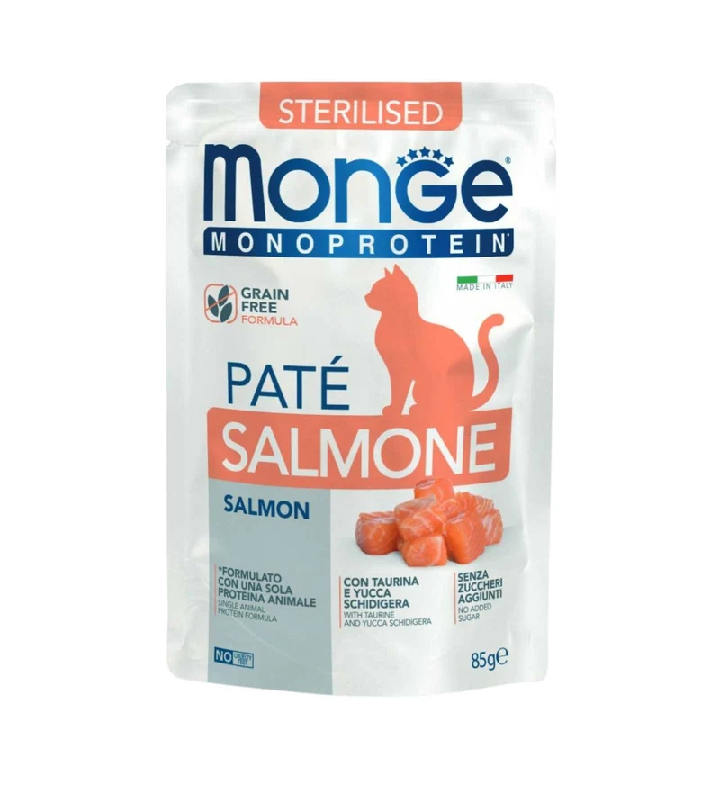 MONGE GATTO MONOPROTEICO STERILIZZATO PATE' AL SALMONE DA 85 GR IN BUSTA