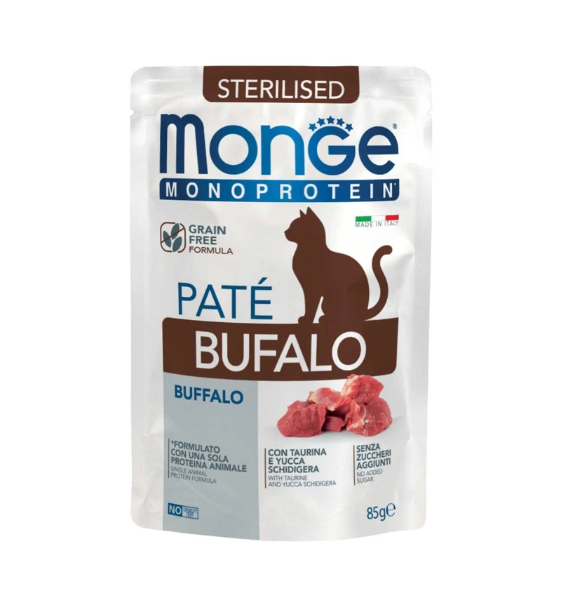 MONGE GATTO MONOPROTEICO STERILIZZATO PATE' AL BUFALO DA 85 GR IN BUSTA