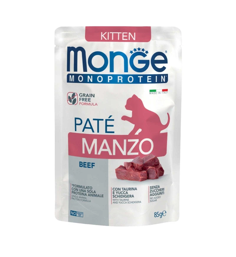 MONGE GATTO MONOPROTEICO KITTEN PATE' AL MANZO DA 85 GR IN BUSTA