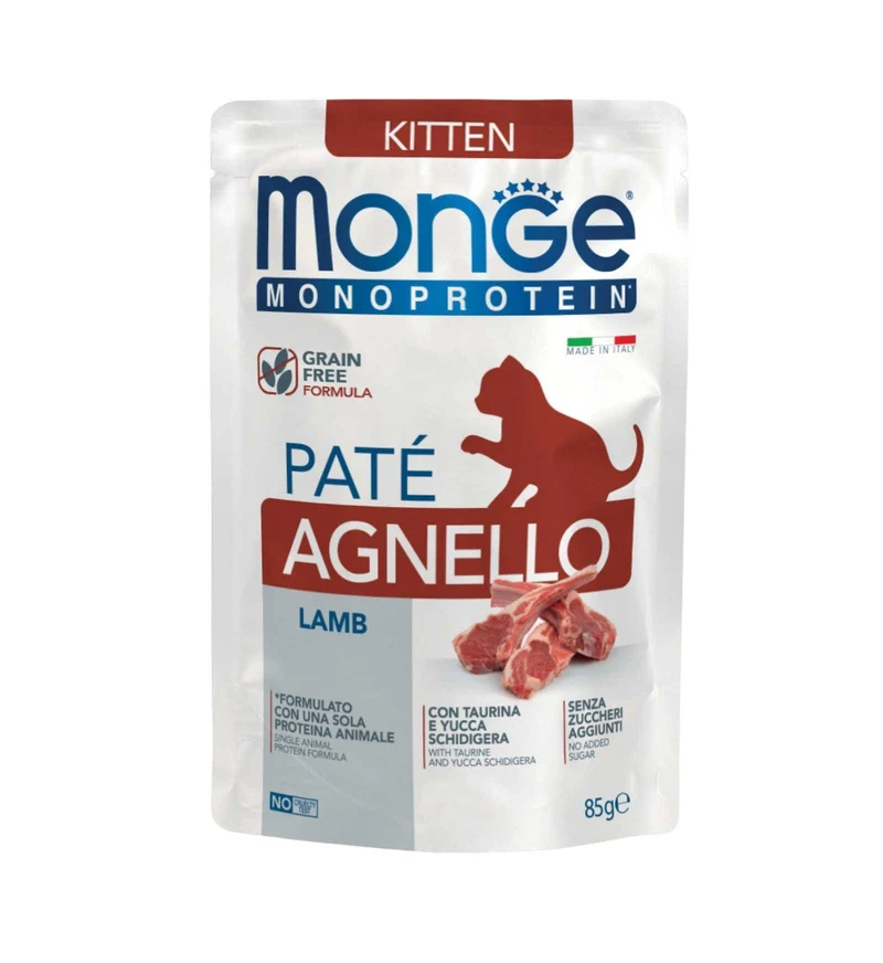 MONGE GATTO MONOPROTEICO KITTEN PATE' ALL' AGNELLO DA 85 GR IN BUSTA