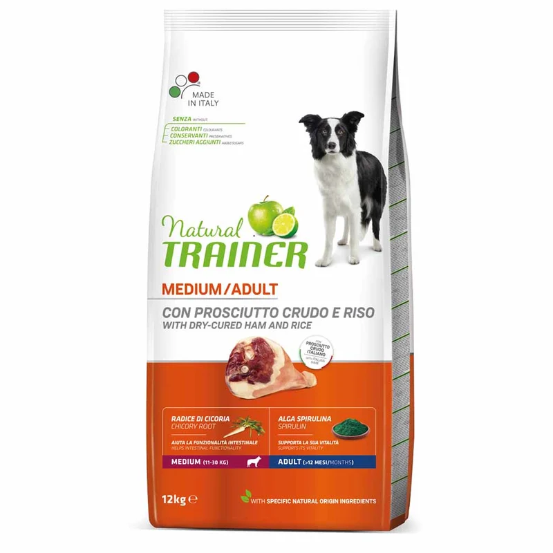 Alimento secco per cani Natural Trainer Adult Medium Prosciutto Crudo 12 kg