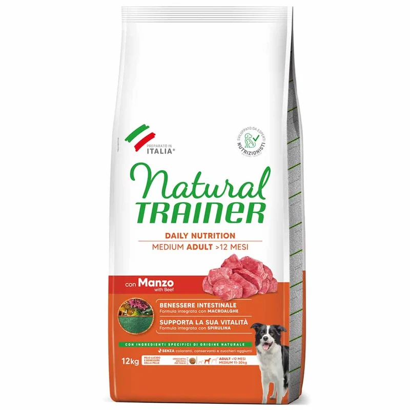 Alimento secco per cani Natural Trainer Adult Medium Manzo 12 kg