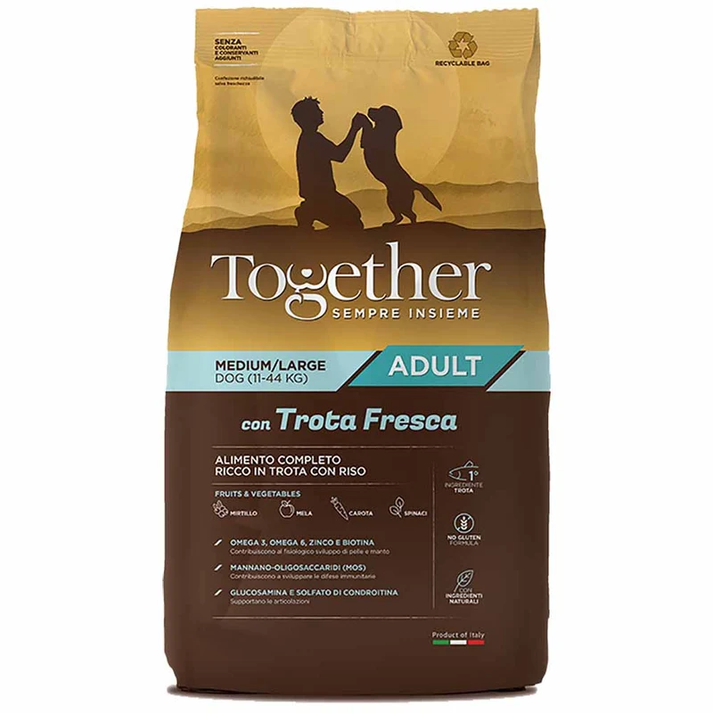 Alimento secco cane adulto medium maxi trota salmonata riso 12 kg