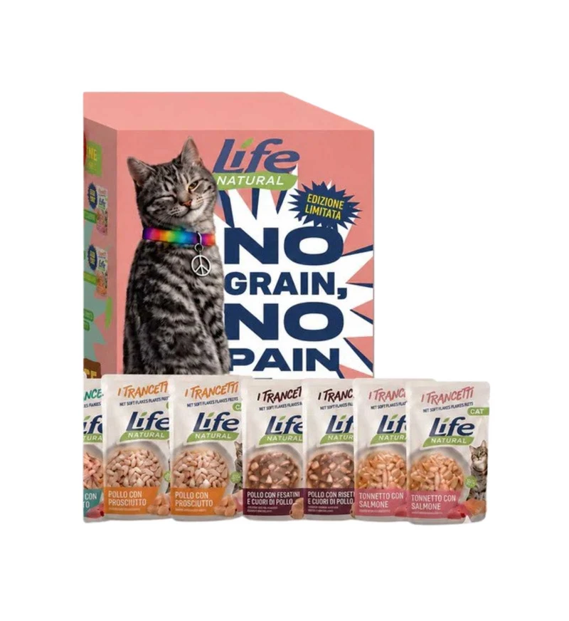 LIFEPETCARE GATTO LIFE CAT MULTIPACK 10 BUSTINE TRANCETTI MISTI GRAIN FREE DA 55 GR