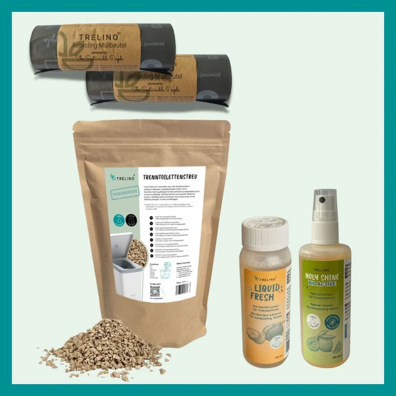 Accessories set with litter, bags, cleaning liquid and urine tank additive