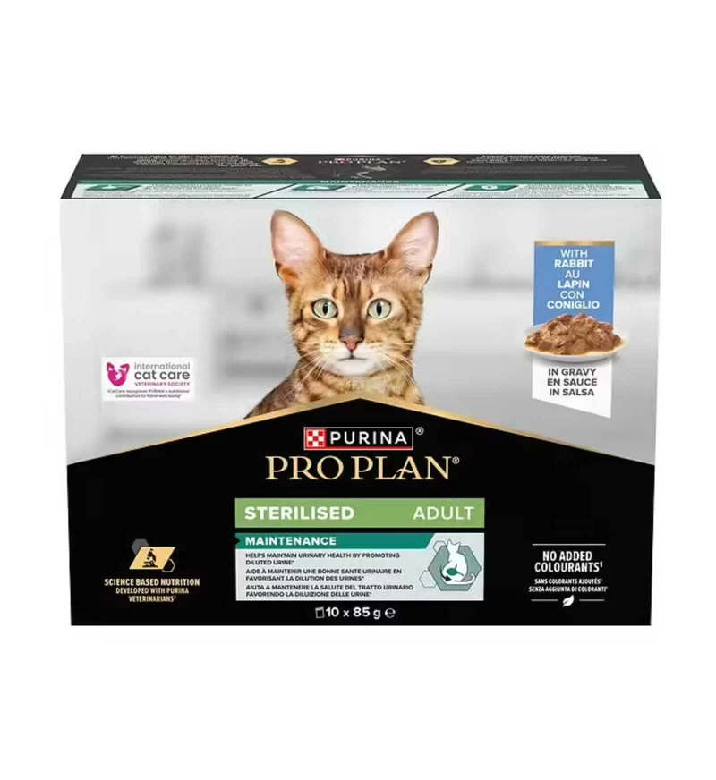 PURINA PRO PLAN GATTO ADULT STERILIZZATO MULTIPACK CON CONIGLIO IN SALSA 10 BUSTE DA 85 GR