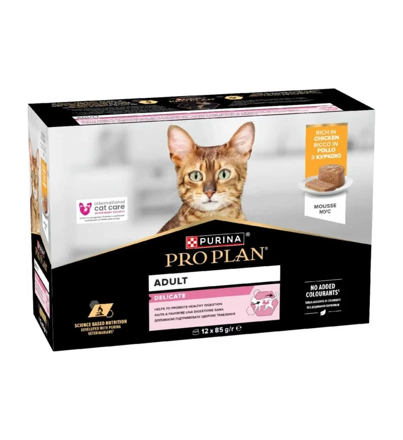 PURINA PRO PLAN GATTO ADULT DELICATE MULTIPACK CON POLLO MOUSSE 12 LATTINE DA 85 GR