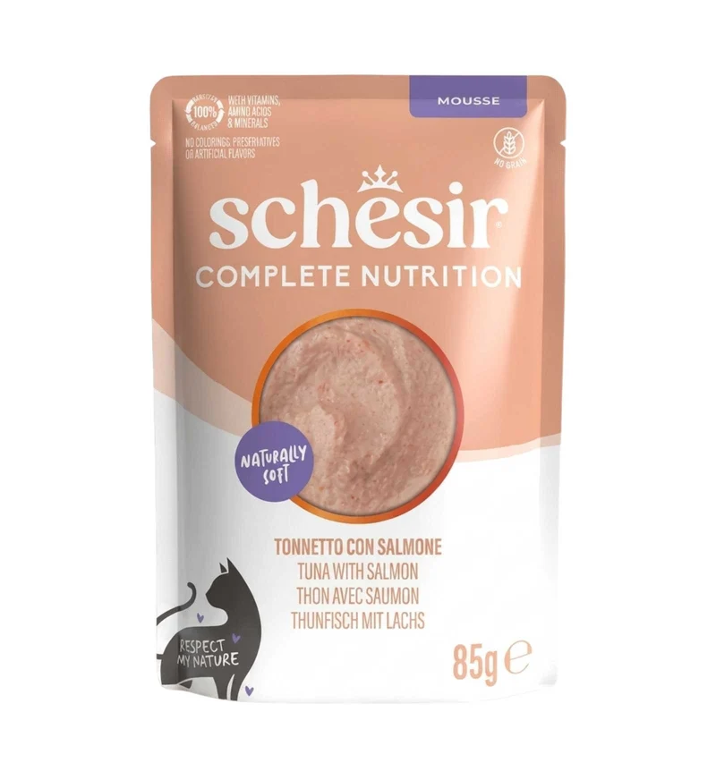 SCHESIR GATTO COMPLETO MOUSSE TONNO CON SALMONE DA 85 GR IN BUSTA