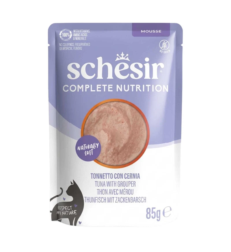 SCHESIR GATTO COMPLETO MOUSSE TONNO CON CERNIA DA 85 GR IN BUSTA