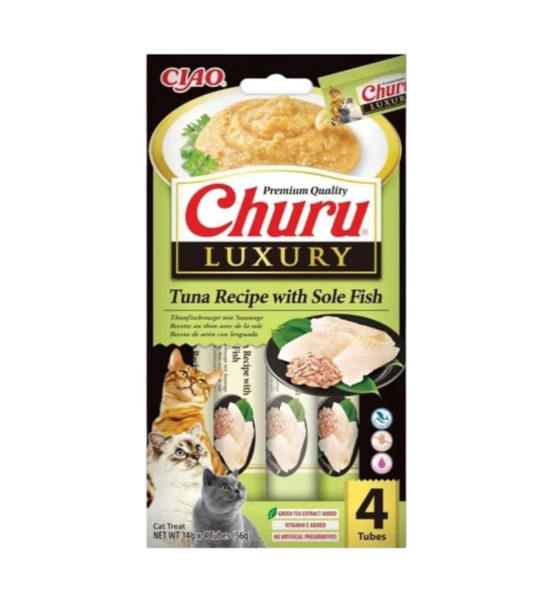 INABA CIAO GATTO CHURU LUXURY TONNO E SOGLIOLA 4 STICK DA 14 GR