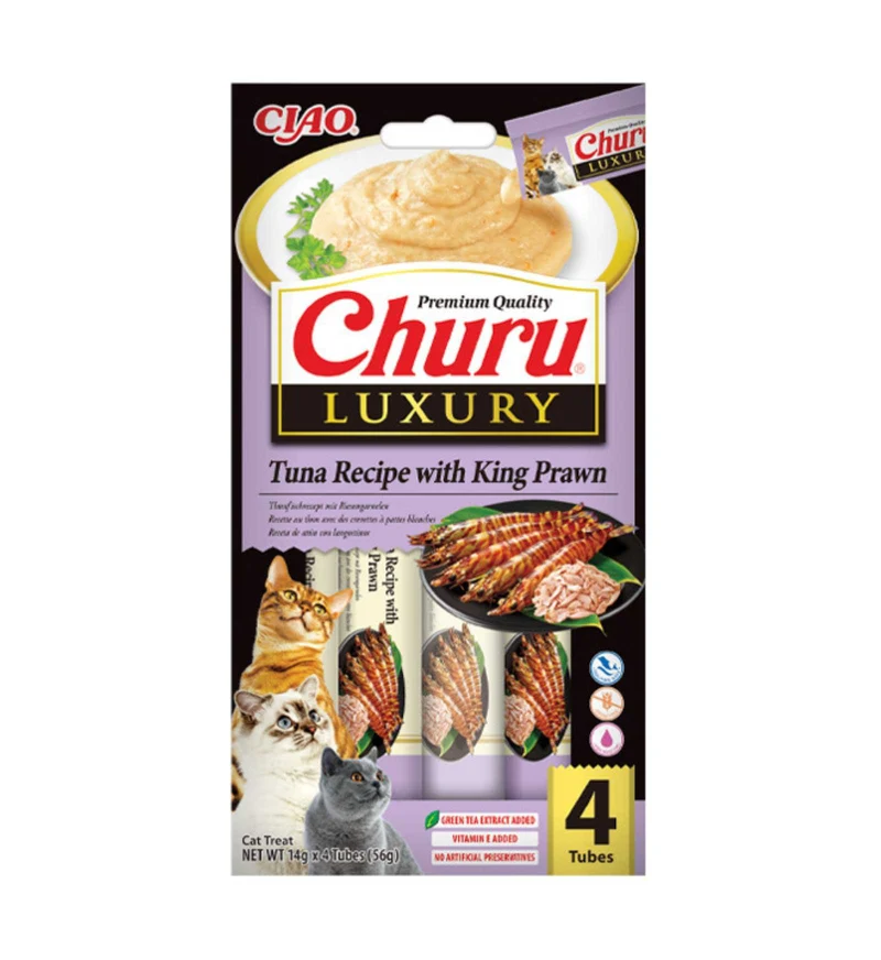 INABA CIAO GATTO CHURU LUXURY TONNO E GAMBERONI 4 STICK DA 14 GR