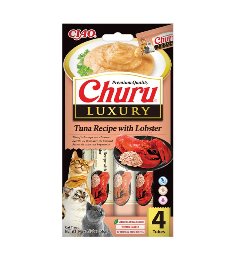 INABA CIAO GATTO CHURU LUXURY TONNO E ARAGOSTA 4 STICK DA 14 GR