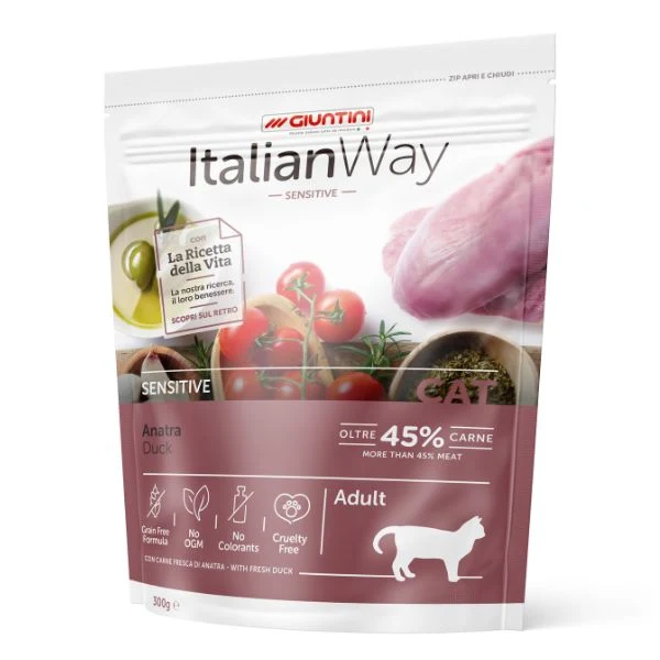 ItalianWay Crocchette Gatto Adulto Anatra Senza Cereali Sensitive Grain Free