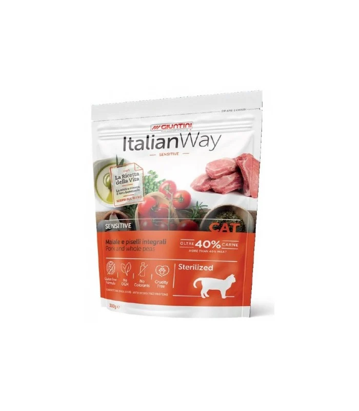 Italianway Crocchette Gatto Sterilizzato Maiale e Piselli Intestinal AID Senza Glutine
