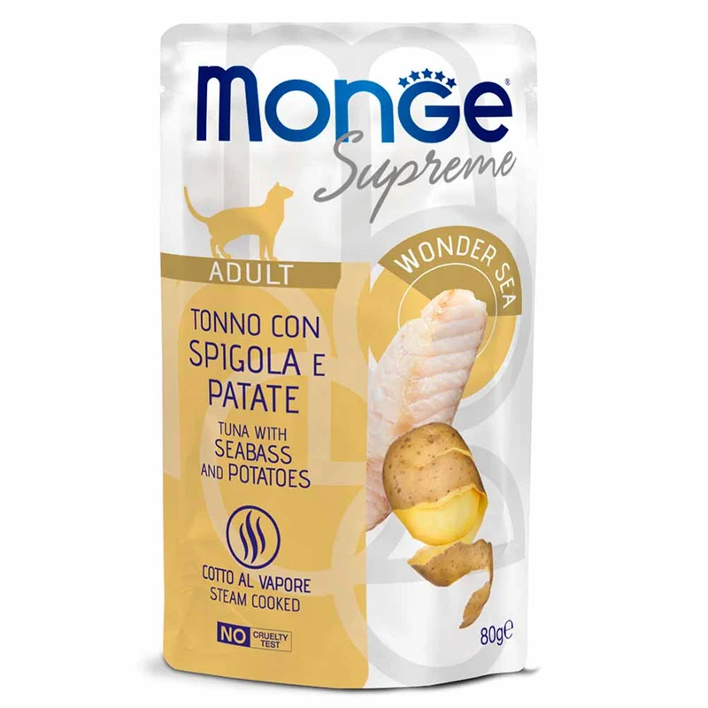 Alimento gatto Monge Supreme tonno con spigola e patate 80g
