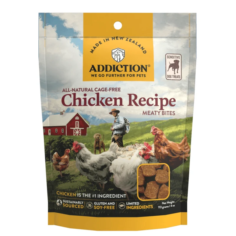 Addiction Meaty Bites Chicken Recipe Cage-Free Dog Treats 4OZ